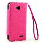 Wholesale LG Optimus L70 Flip Leather Wallet Case with Strap (Hot Pink)